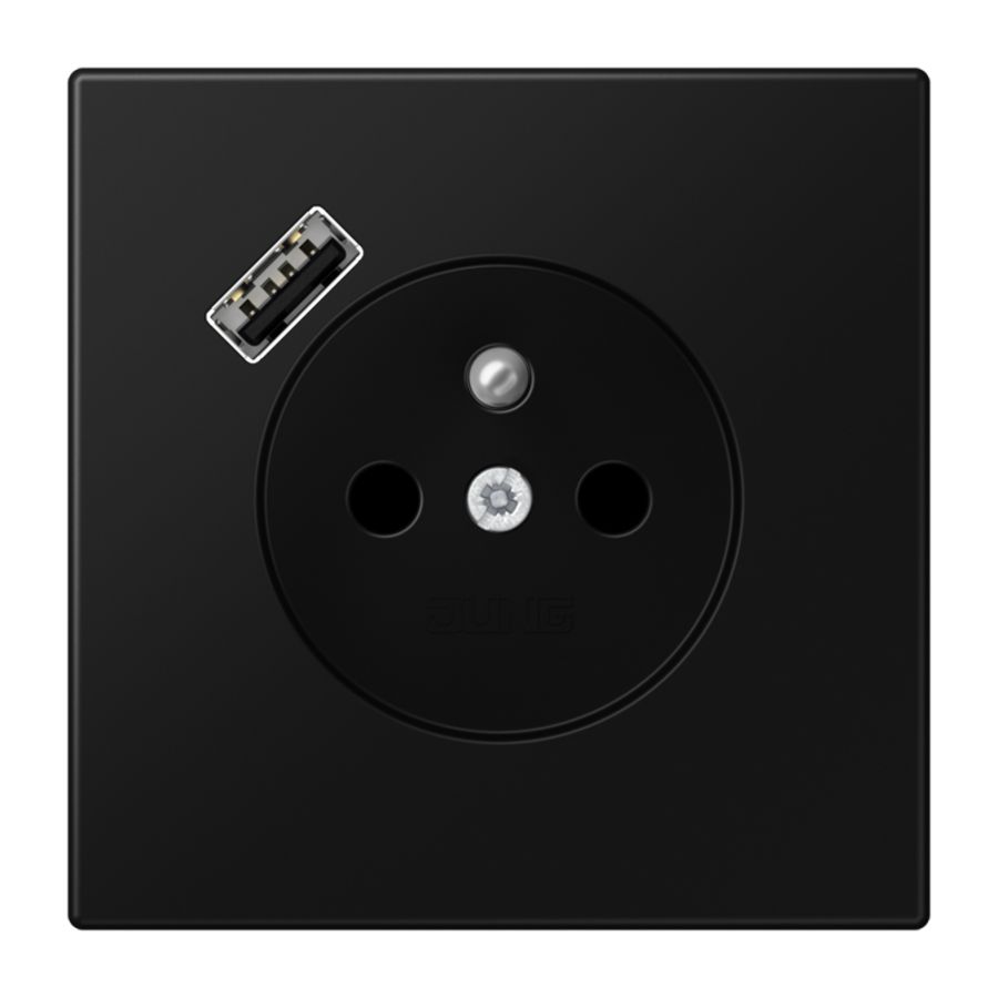 Wandcontactdoos +lader LS zwart mat penaarde+USB-A