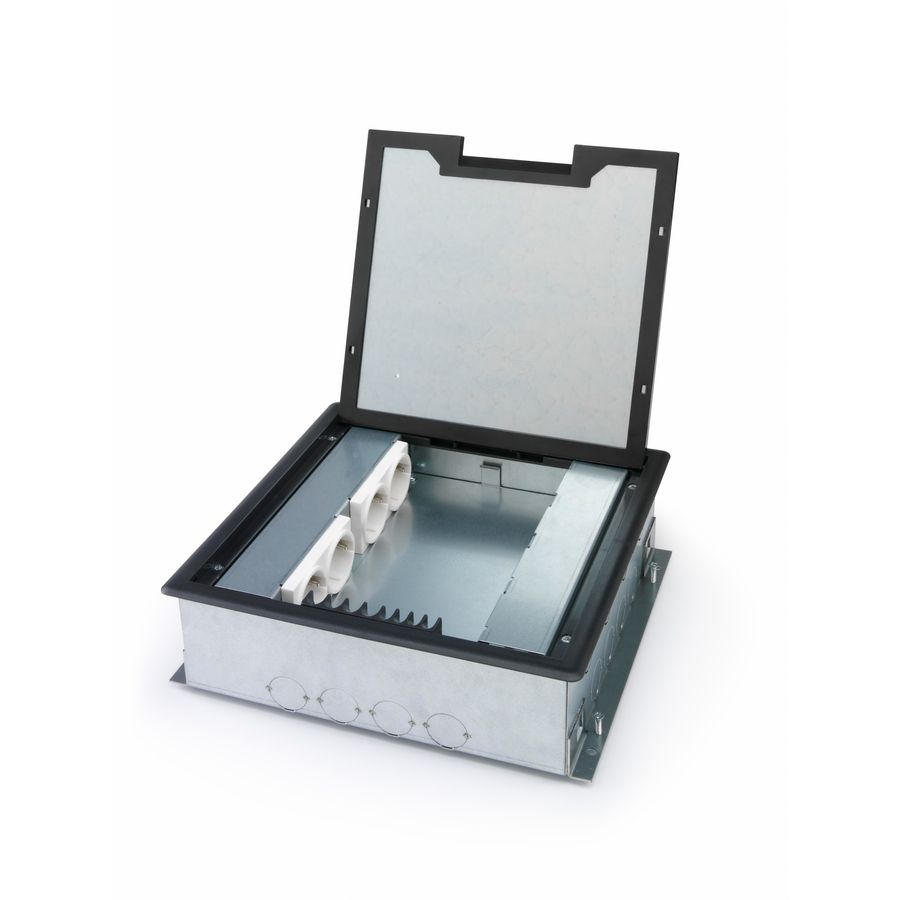 Vloerdoos Kruisdoos 2.0 4x 230V RA + 4x leeg deksel 4mm inlegdiepte met kunststof oplegrand