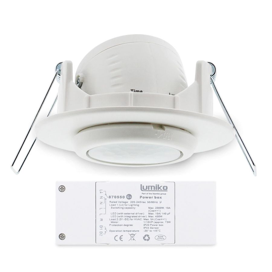 Aanwezigheiddetector plafond PIR 2000W 7M 40m² 2 Relais