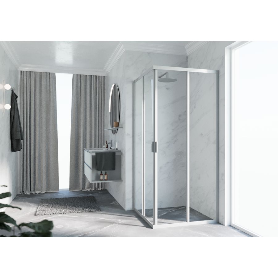 Deel hoekinstap (1 van 2 omkeerbaar) LUNES 2.0-A 1080-1110x1950mm helder glas profielkleur zilver mat