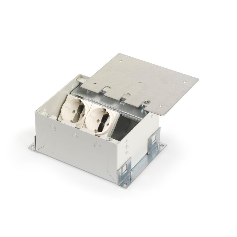 Vloerdoos VELOX MINI 2x 230V RA + 1x leeg sendzimir deksel ten behoeve van parket/natuursteen