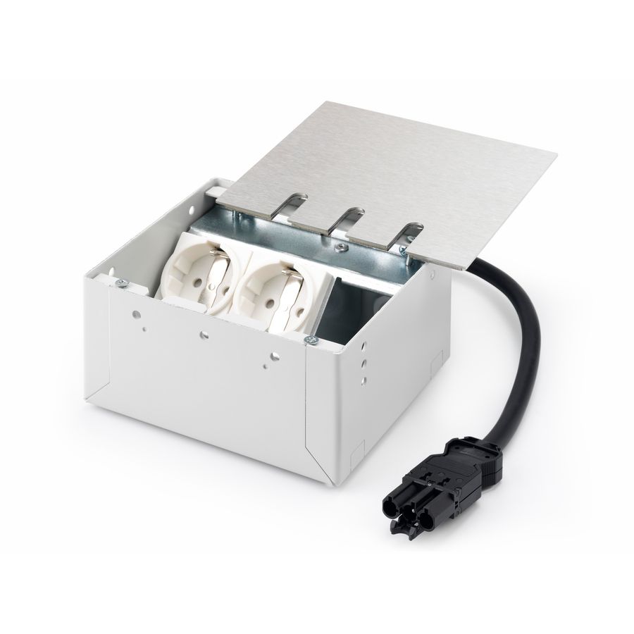 Vloerdoos TETRA MINI 2x 230V RA + 1x leeg 0,5mtr. GST RVS deksel