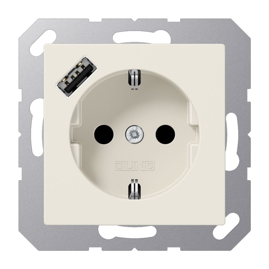 Wandcontactdoos m.lader wit v.USB type A
