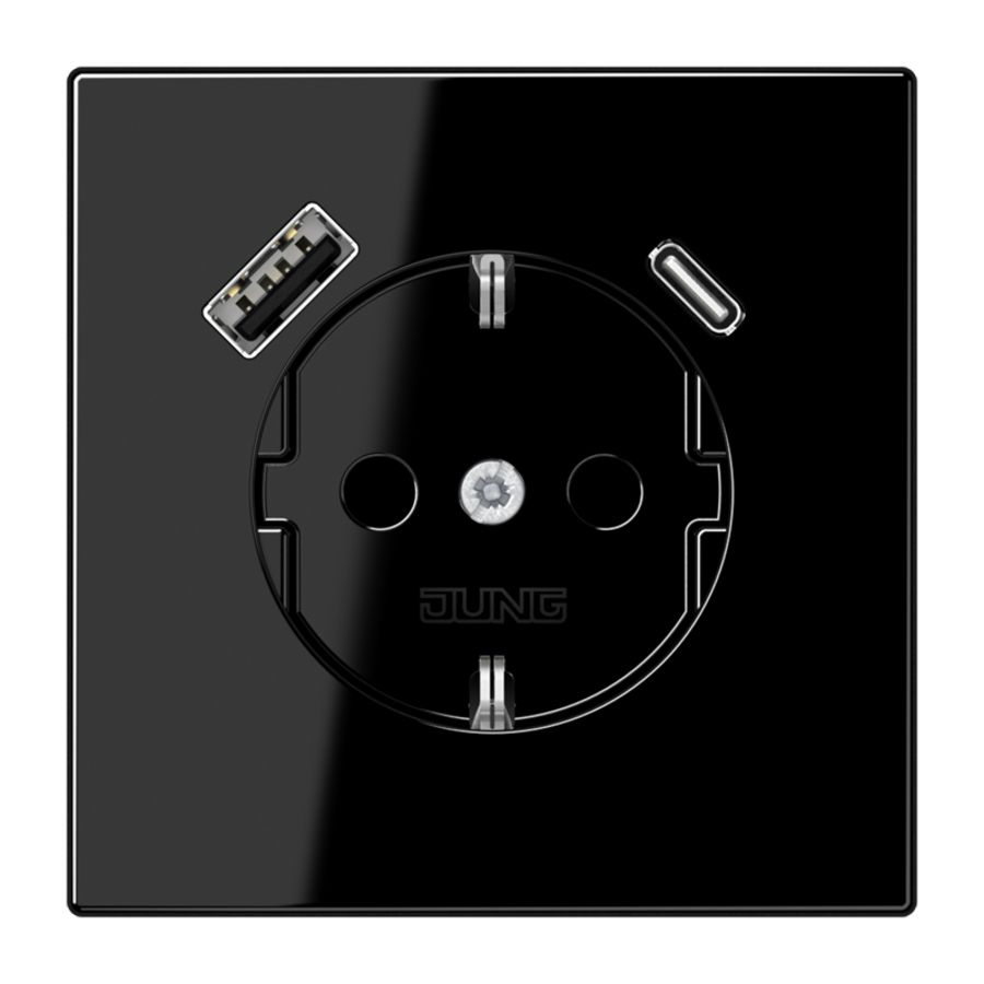 Wandcontactdoos m.lader zwart v.USB type A&C LS990