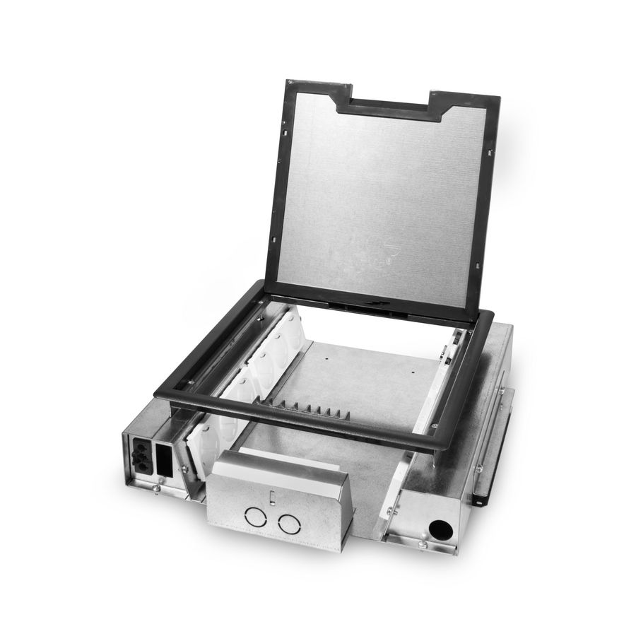 Vloerdoos TETRA MAX 6x 230V RA + 12x RJ45 uitsparing deksel 4mm inlegdiepte met kunststof oplegrand