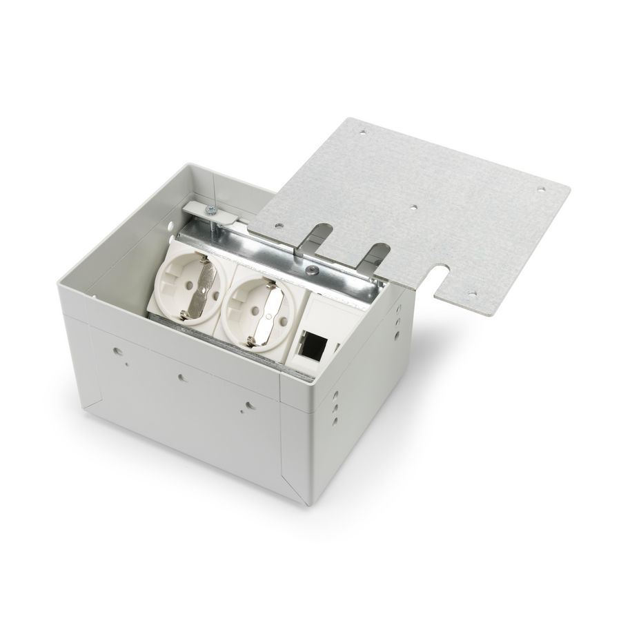 Vloerdoos TETRA MINI 2x 230V RA + 2x CAT6A 0,5mtr. GST sendzimir deksel ten behoeve van parket/natuursteen