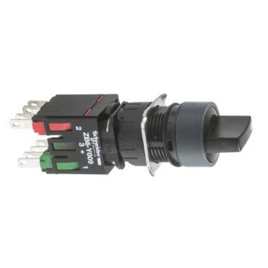 Keuzeschakelaar 2 standen Ø16mm 1NO + 1NC Zwart