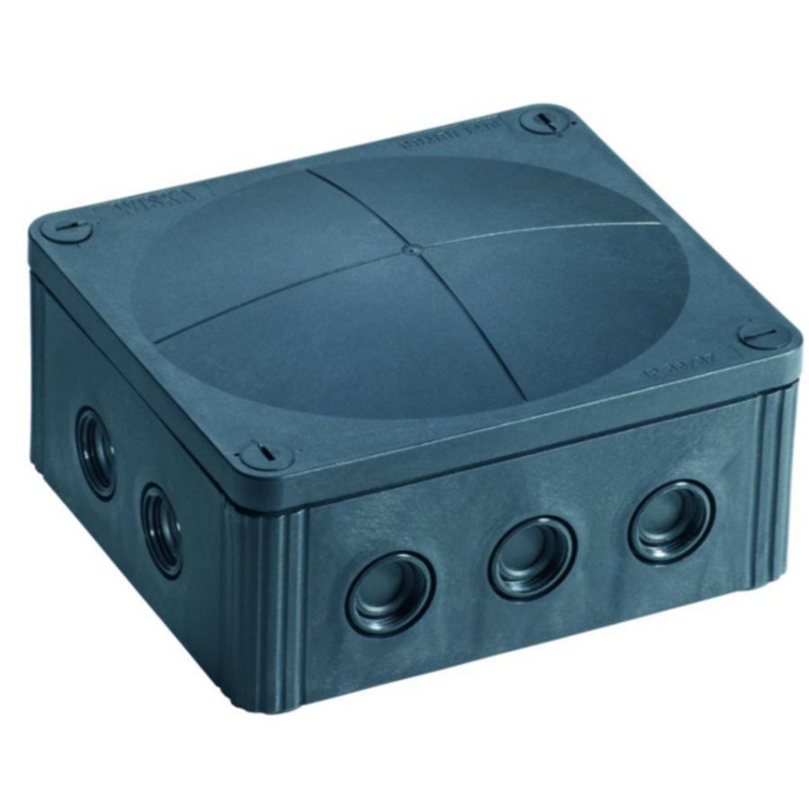 Kunststof kabeldoos 140x140x82mm zwart, met 5-polige klemsteen (COMBI1010/5BK) VVE=2