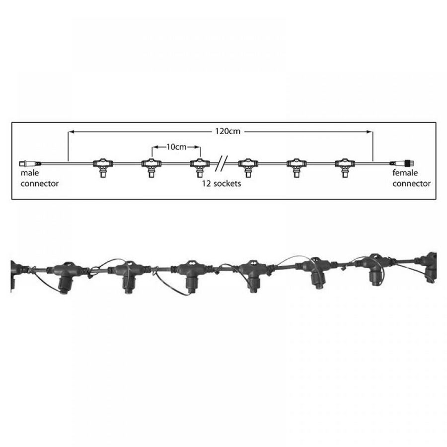 Hoofdkabel PS230 L=1,2mtr. 12 fitting zwart