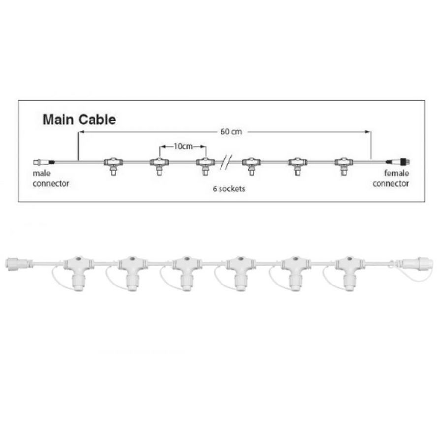 Hoofdkabel PS230 L=0,6mtr. 6 fitting wit