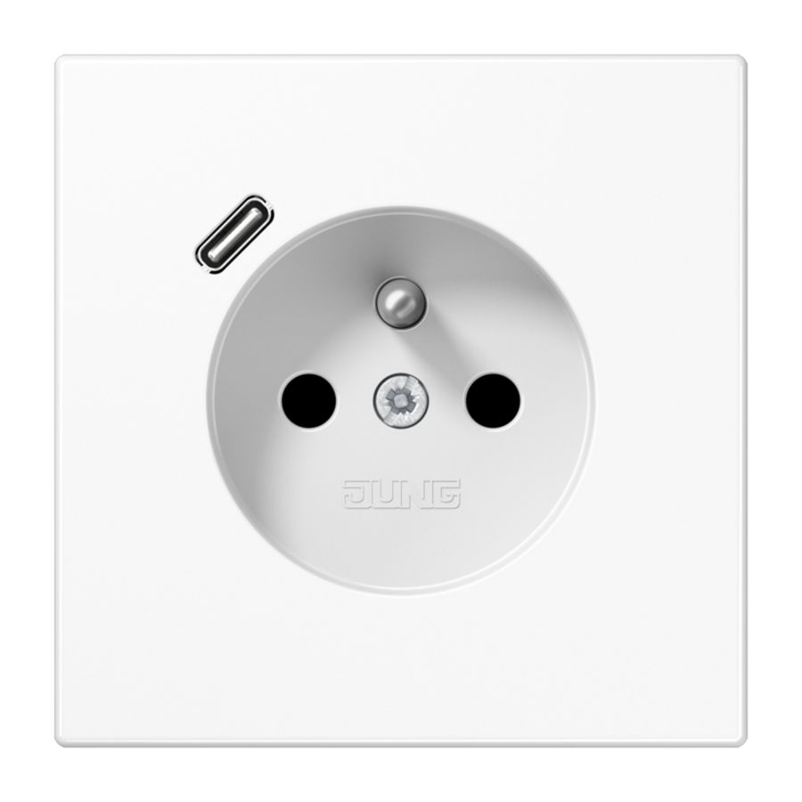 Wandcontactdoos +lader LS alpine wit penaarde+USB-C
