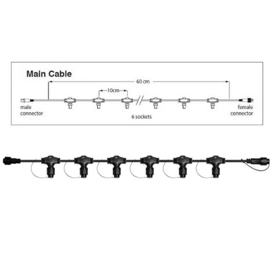 Hoofdkabel PS230 L=0,6mtr. 6 fitting zwart