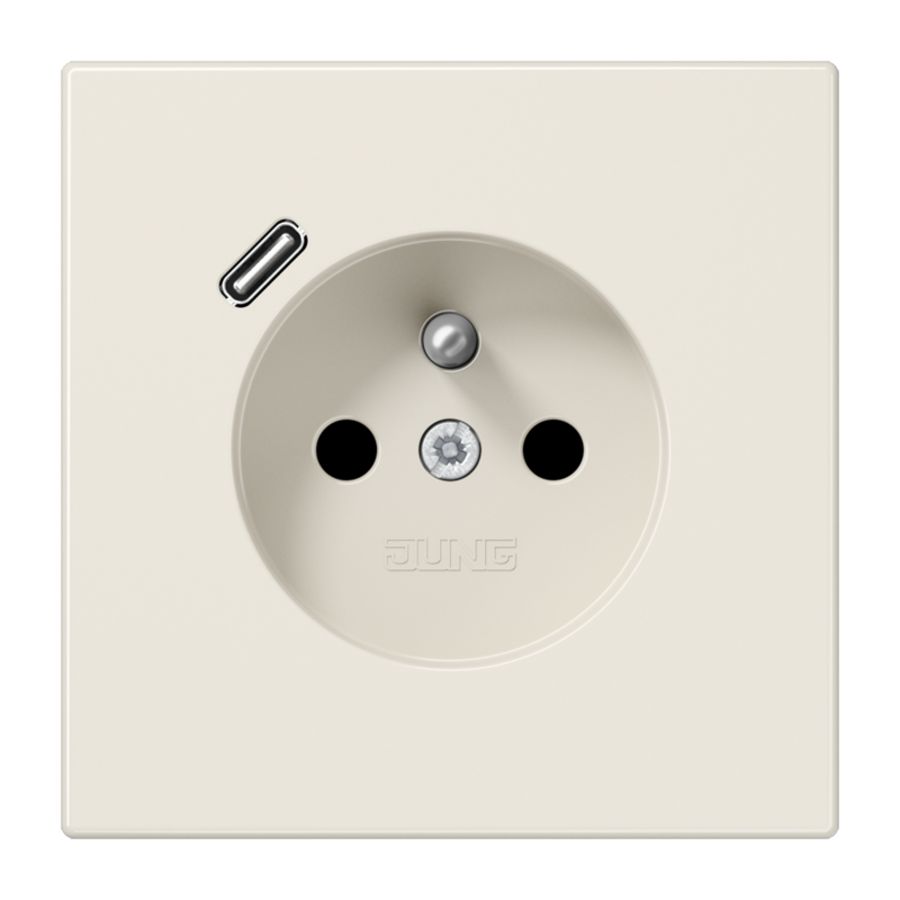 Wandcontactdoos +lader LS wit penaarde+USB-C