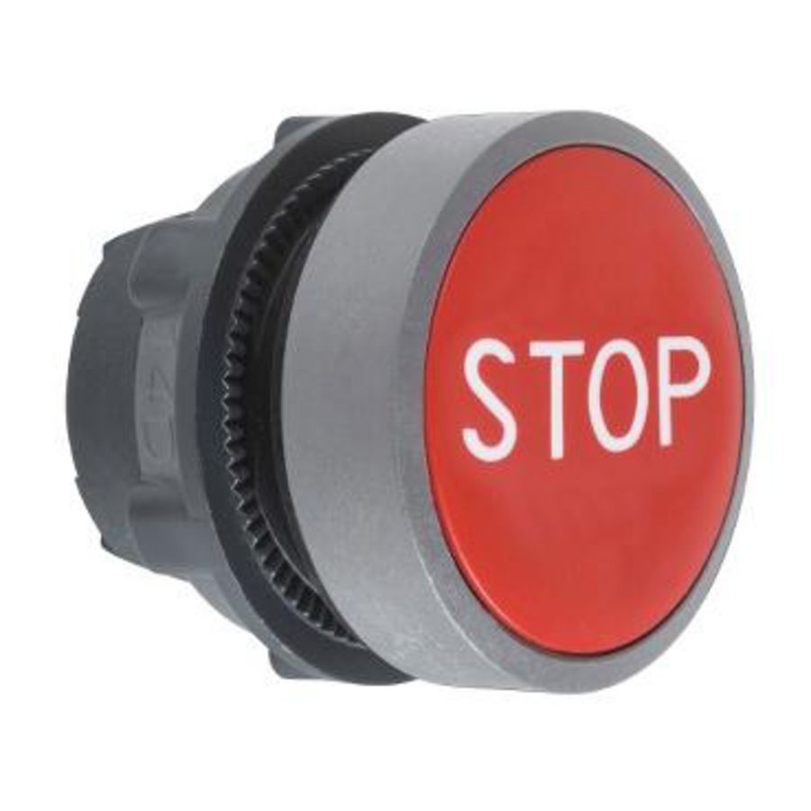 red flush pushbutton head white markedSTOP" cp grey