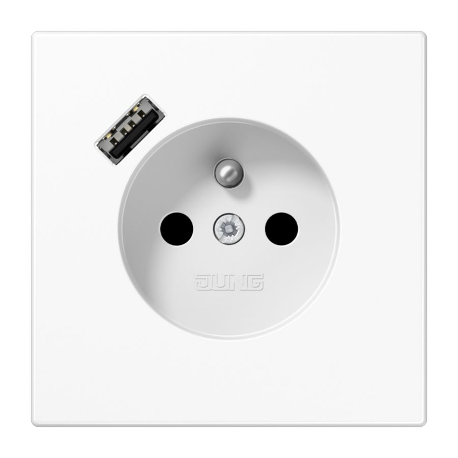 Wandcontactdoos +lader LS alpine wit penaarde+USB-A