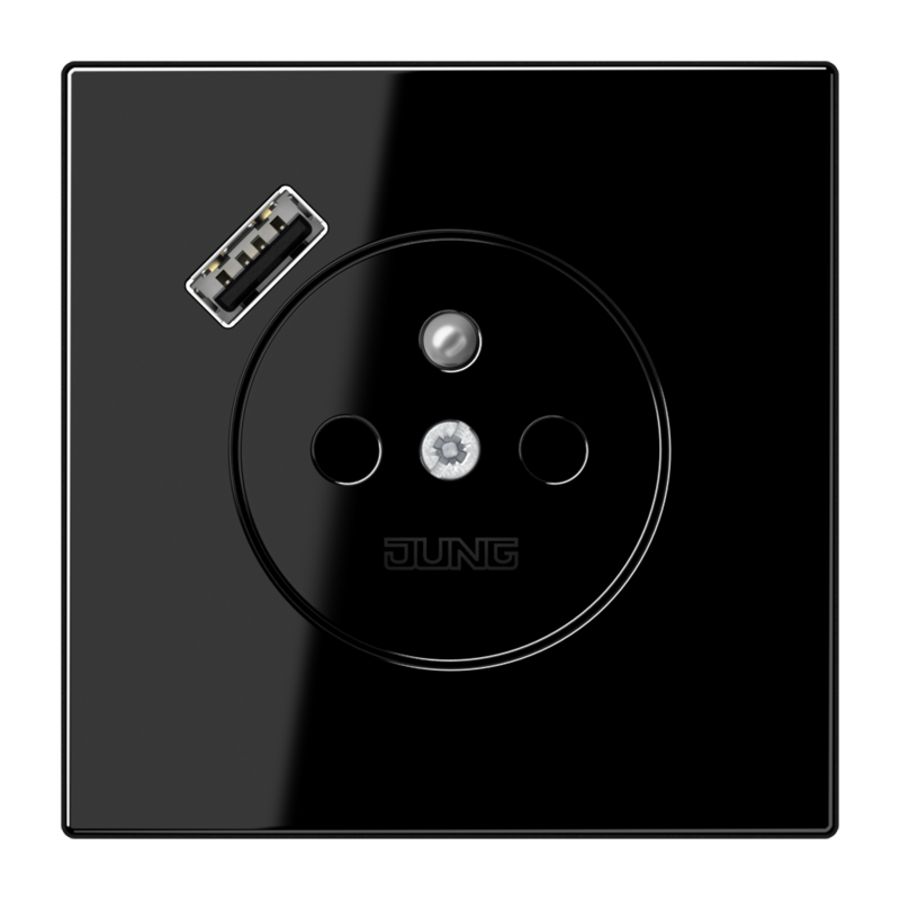 Wandcontactdoos +lader LS zwart penaarde+USB-A