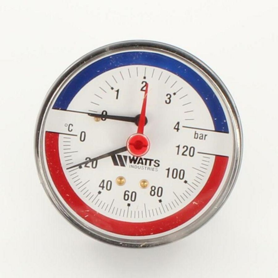 Thermo/manometer 80mm 0-4bar 0-120C 1/2"axiaal Watts