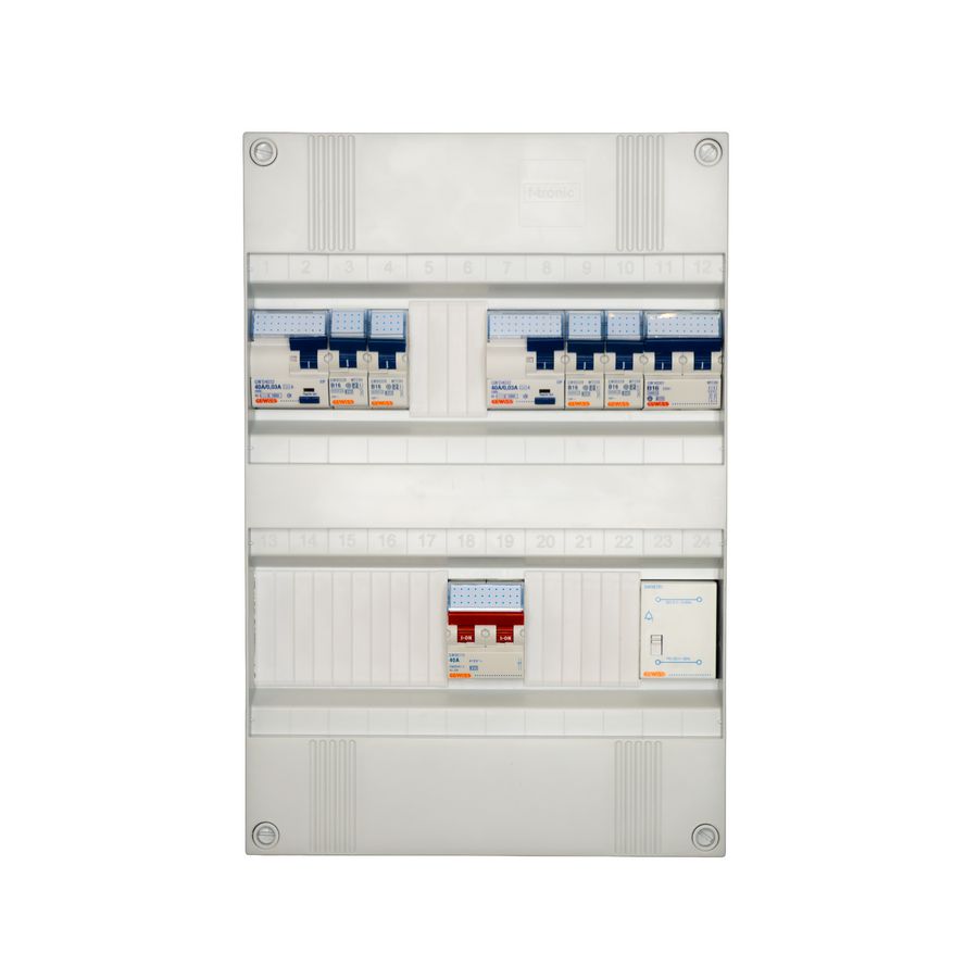Groepenkast geassembleerd 1-fase 2x aardlekschakelaar 4 groepen+beltrafo+kookgroep