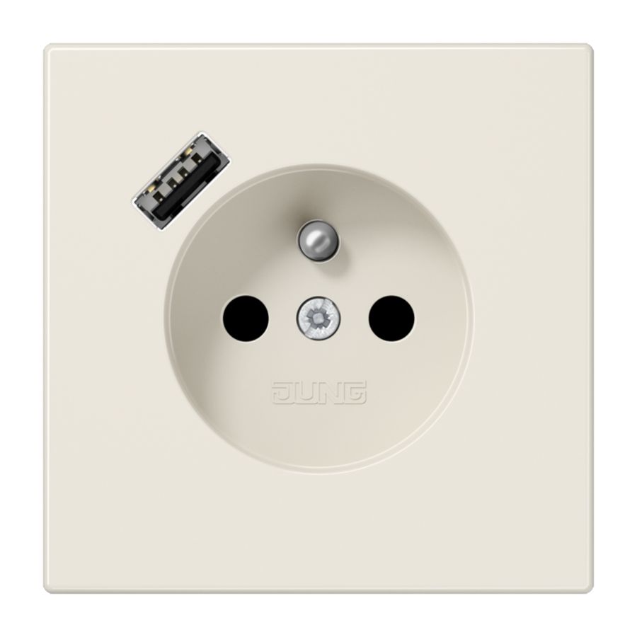 Wandcontactdoos +lader LS wit penaarde+USB-A