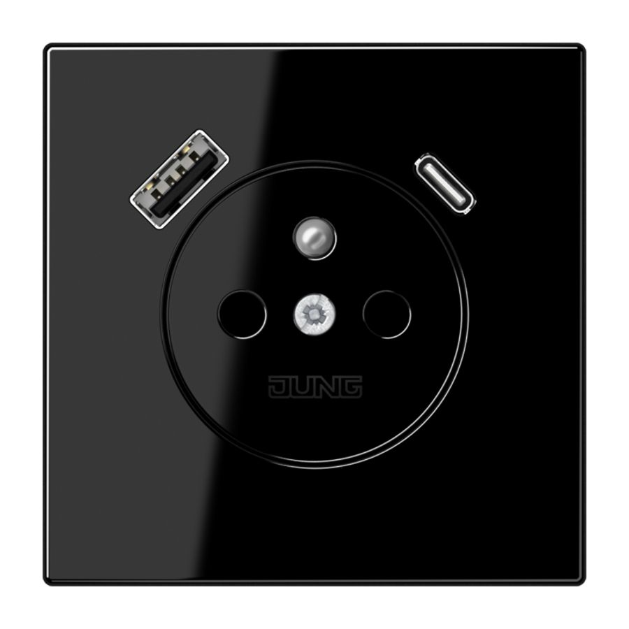 Wandcontactdoos +lader LS zwart penaarde+USB-A+C