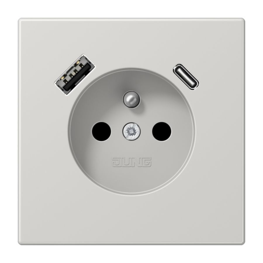 Wandcontactdoos +lader LS li.grijs penaarde+USB-A+C