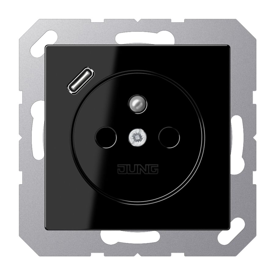 Wandcontactdoos +lader zwart penaarde+USB-C