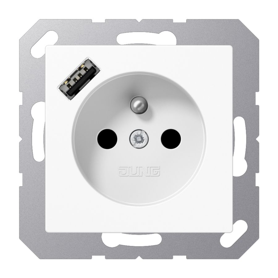 Wandcontactdoos +lader alpine wit penaarde+USB-A