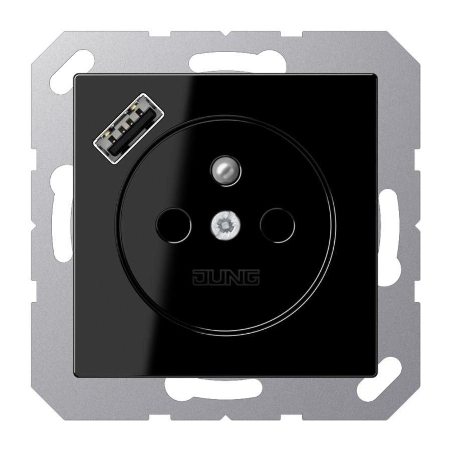 Wandcontactdoos +lader zwart penaarde+USB-A