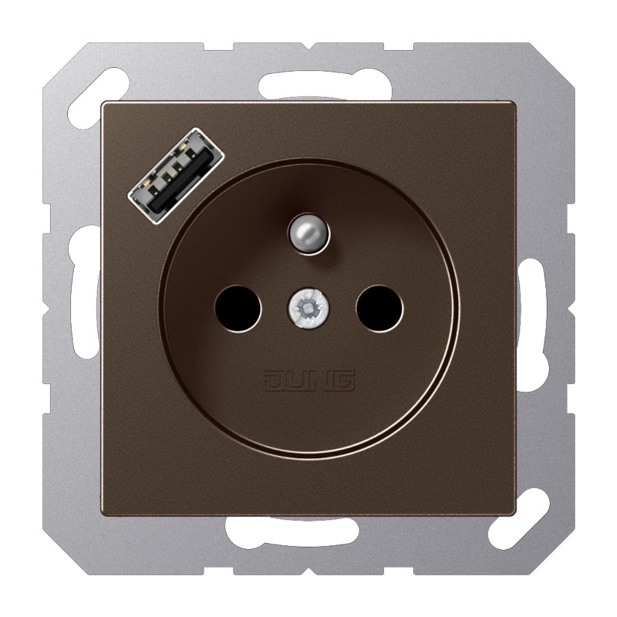Wandcontactdoos +lader mokka penaarde+USB-A