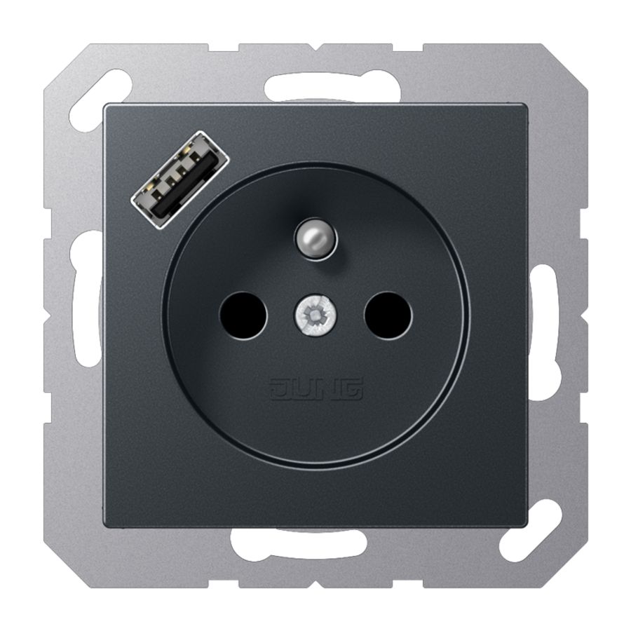 Wandcontactdoos +lader antraciet mat penaarde+USB-A
