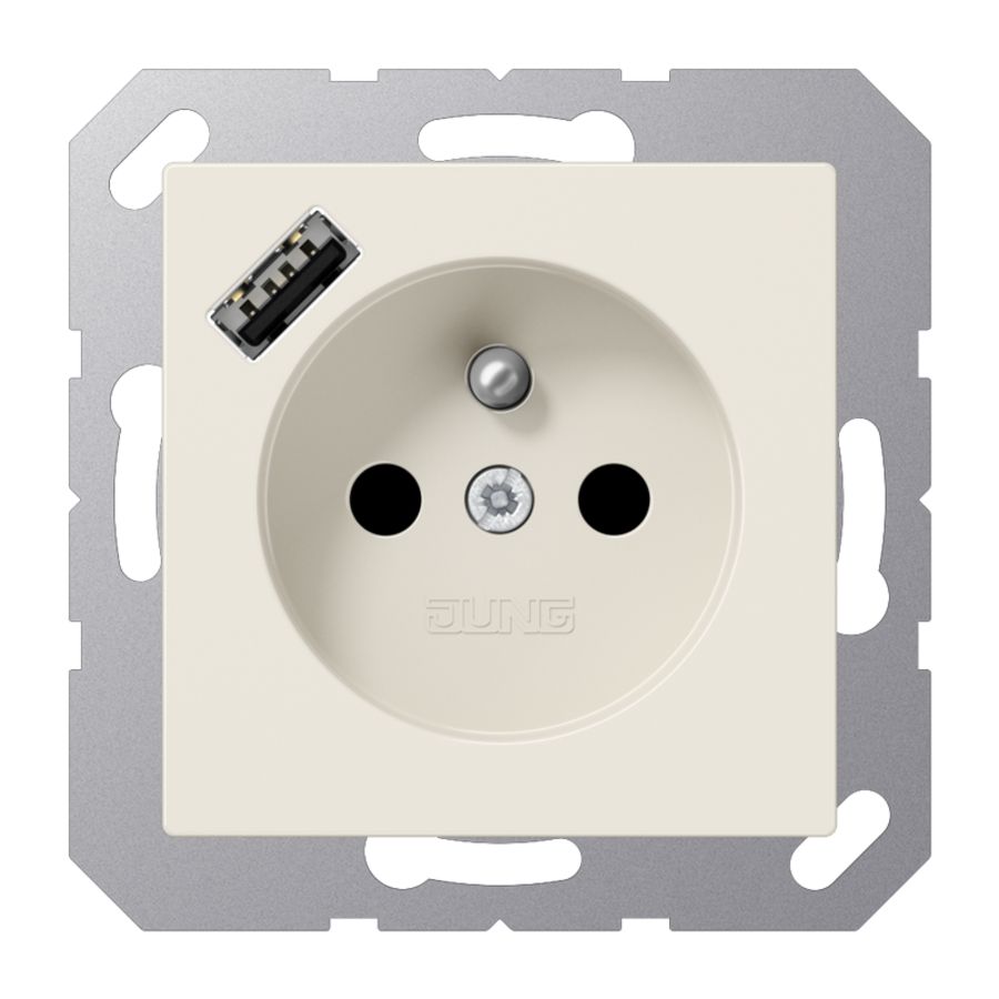 Wandcontactdoos +lader wit penaarde+USB-A