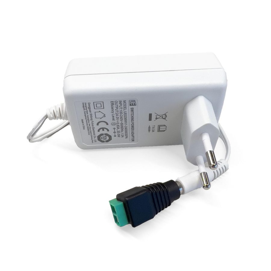 Stekkertrafo 230VAC-24VDC/20W incl. DC-kabel 1,5mtr.