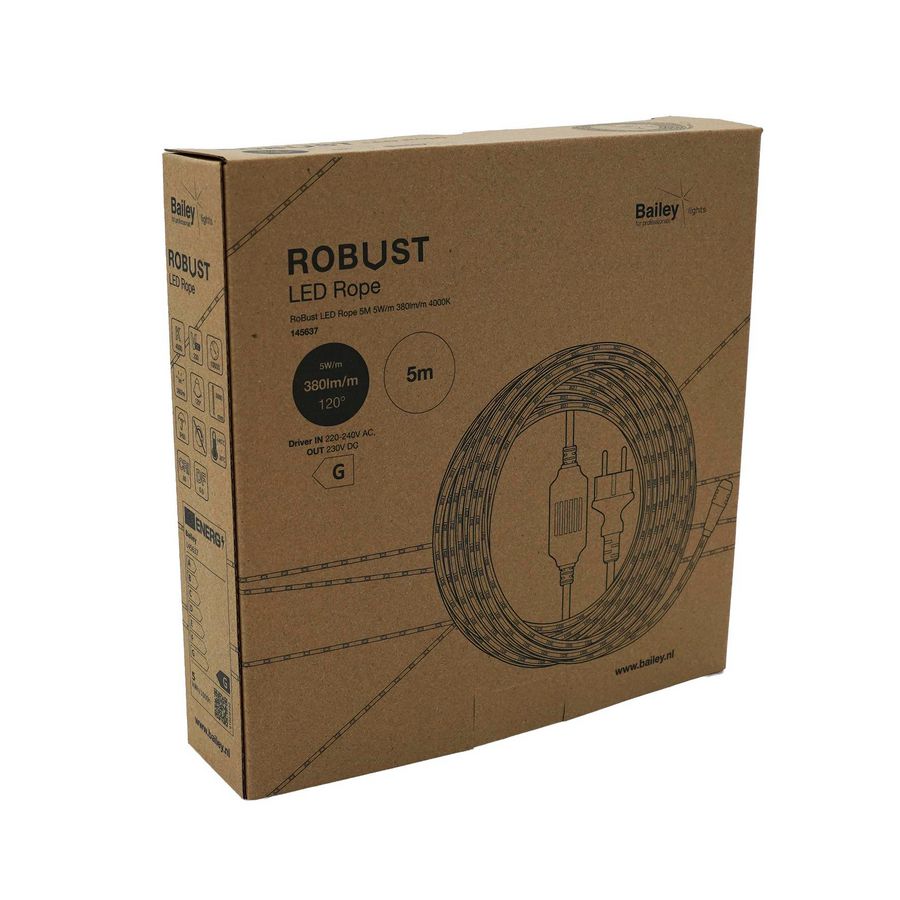 Lichtslang RoBust Rope L=5m. 5W/m 380lm/m 4000K IP65