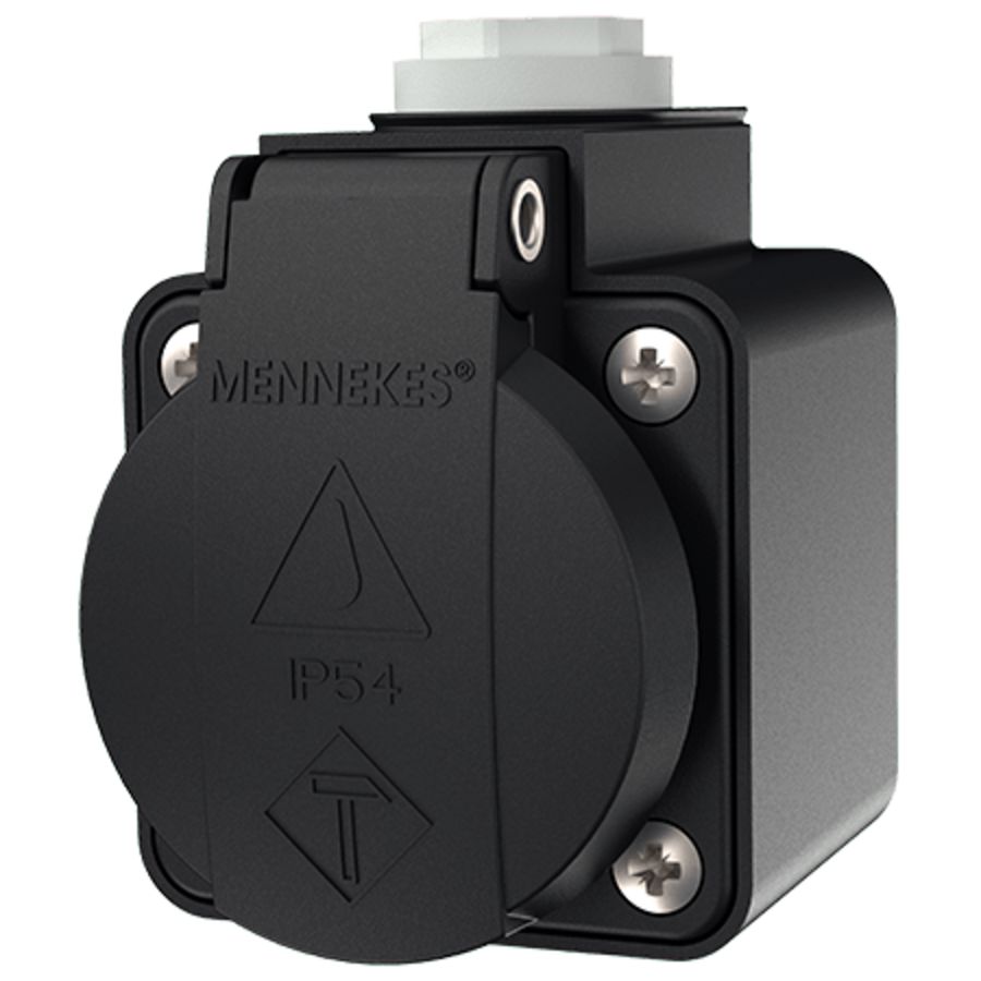 Wandcontactdoos 16A 2P+A 230V IP44 SCHUKO zwart met klapdeksel