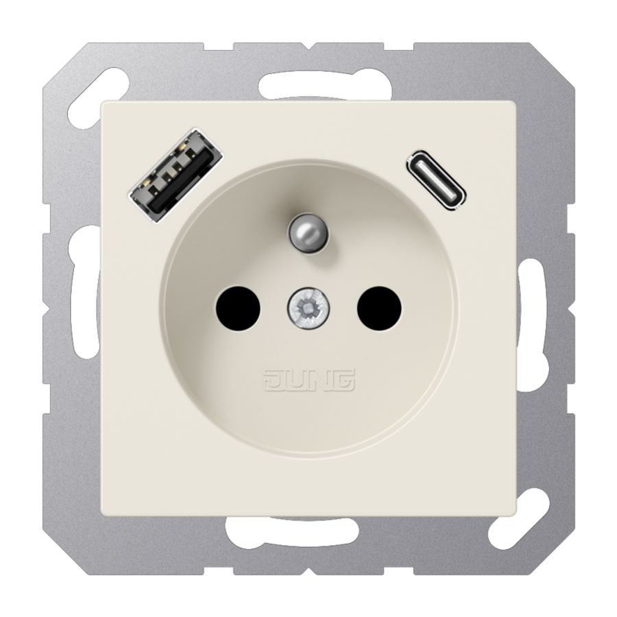 Wandcontactdoos +lader wit penaarde+USB-A+C