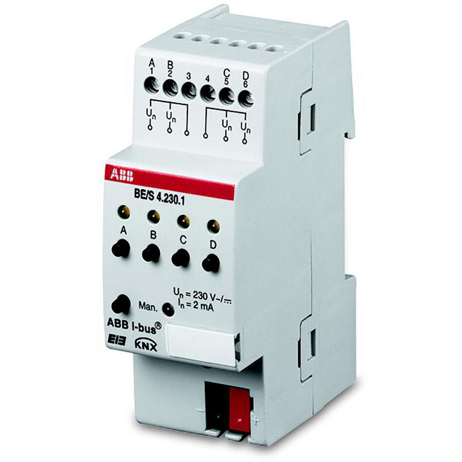 Binaire ingang KNX 4-voudig 4 gele leds 20 V DIN-rail