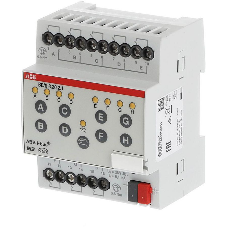 Binaire ingang KNX 8-voudig via 8 gele leds 20 V DIN-rail