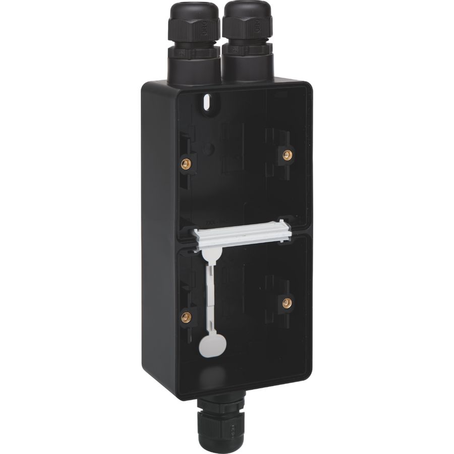 Spuitwaterdichte dubbele verticale opbouwdoos 1x 2-voudig M20 /1x enkel M20 zwart