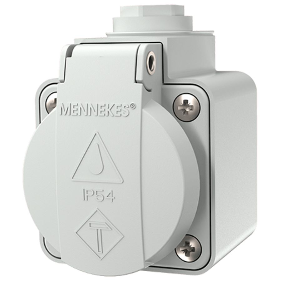 Wandcontactdoos 16A 2P+A 230V IP44 SCHUKO grijs met klapdeksel