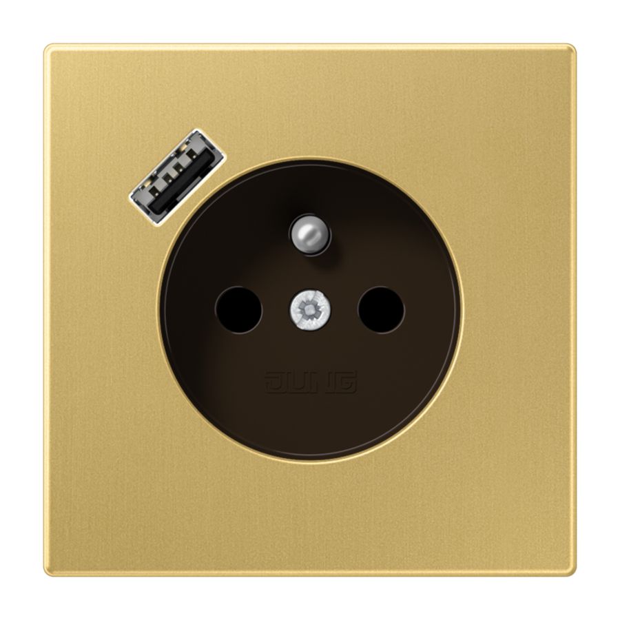 Wandcontactdoos penaarde + lader LS mess.klass.USB A
