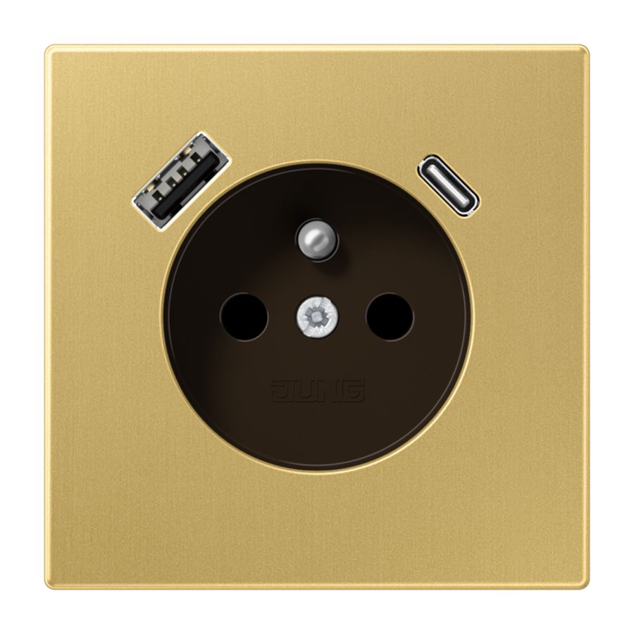 Wandcontactdoos penaarde + lader LS mess.kla.USB A+C