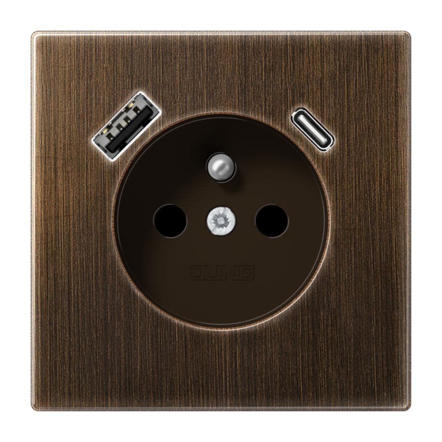 Wandcontactdoos penaarde + lader LS messing antiek USB A+C