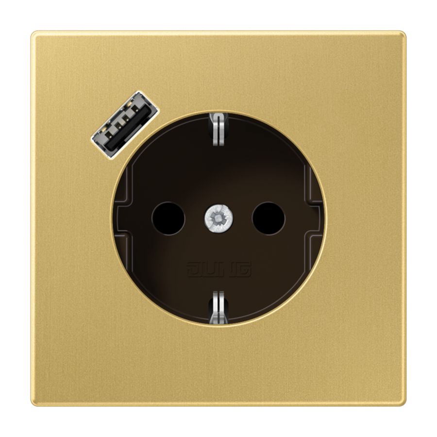 Wandcontactdoos + lader LS messing klassiek USB A