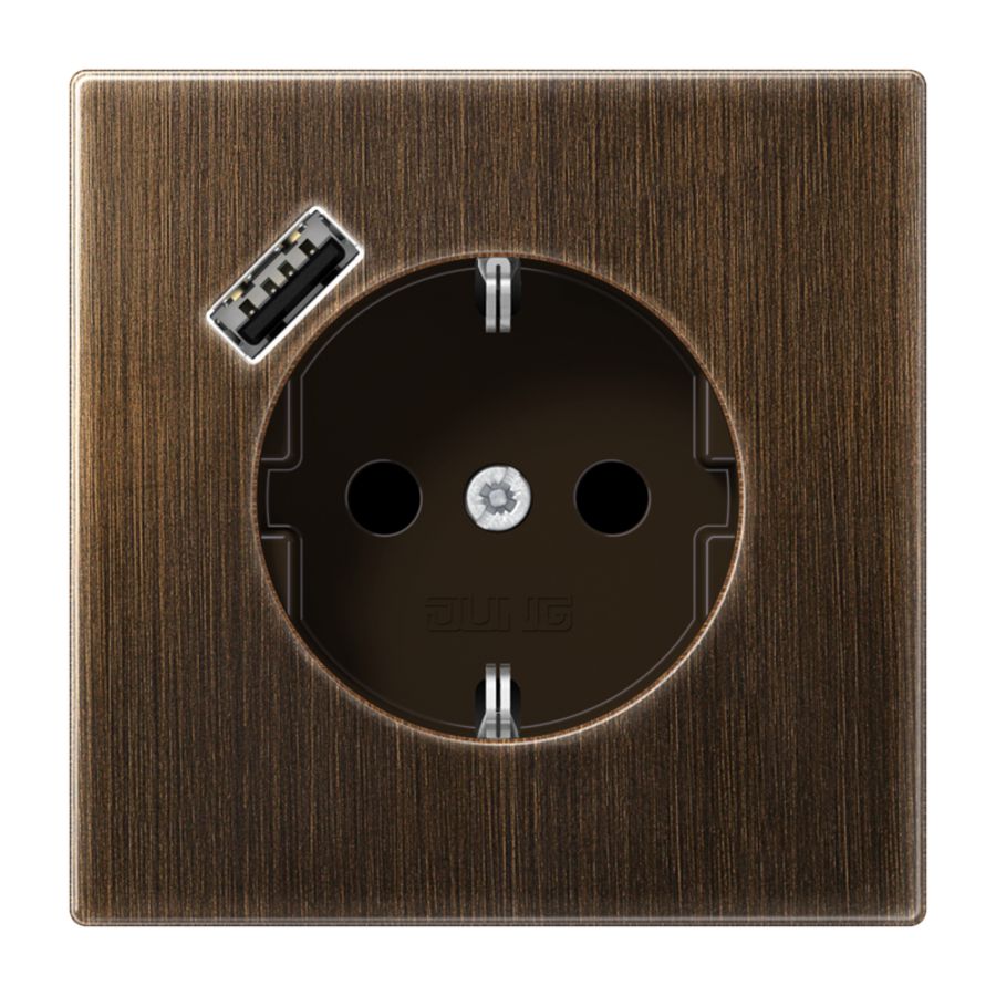 Wandcontactdoos + lader LS messing antiek USB A