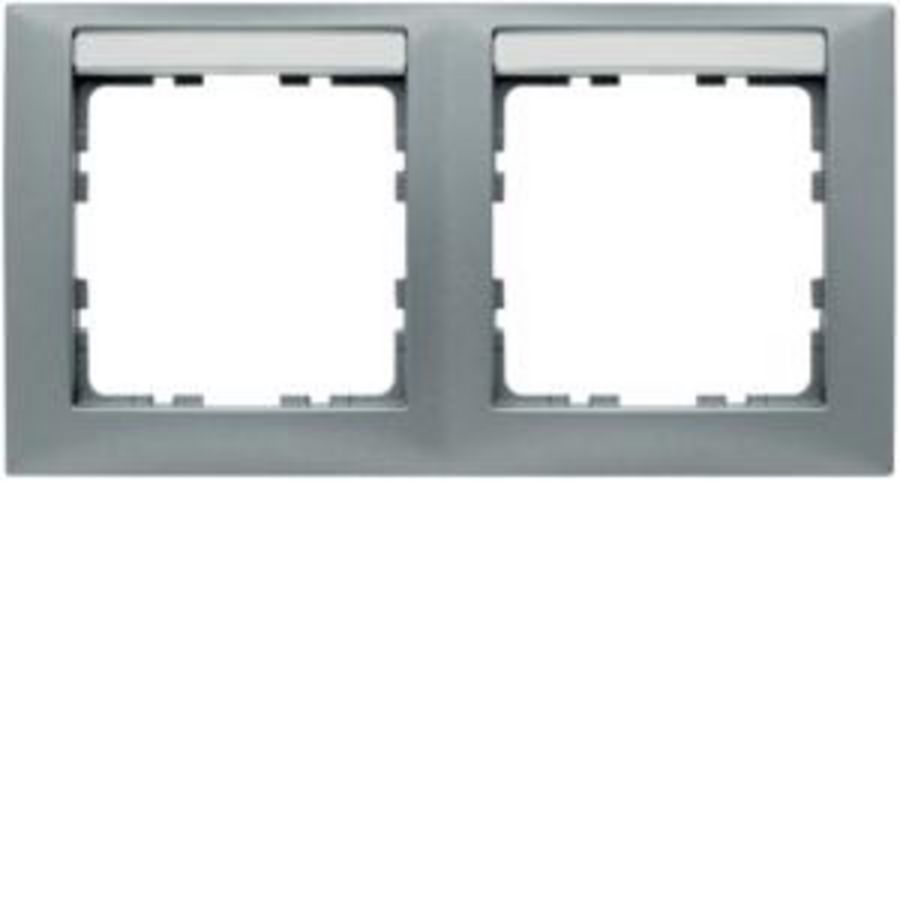 Afdekraam met tekstveld 2-v hor. berker S.1 aluminium mat