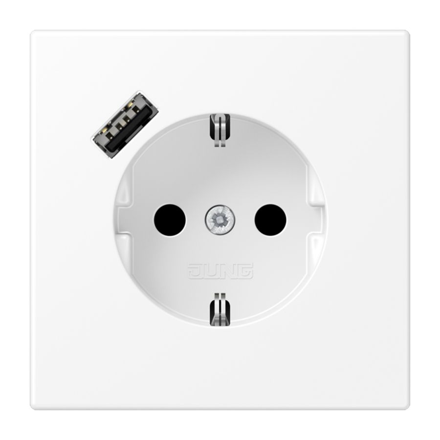 Wandcontactdoos m.lader wit mat v.USB type A LS990
