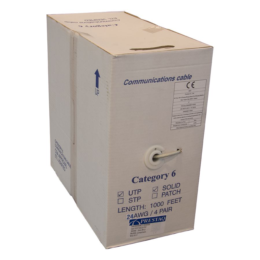 U/UTP CAT6 SOLID PVC 24 AWG GREY 305mtr. WHITE BOX ECA