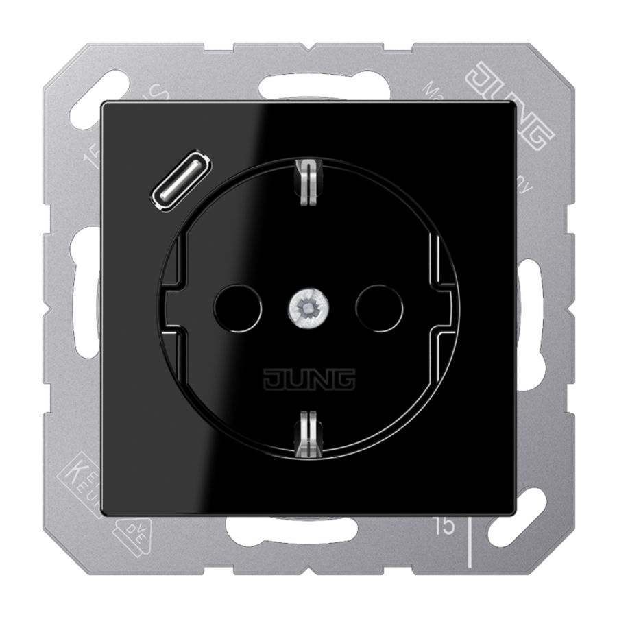 Wandcontactdoos m.lader zwart v.USB type C LS990