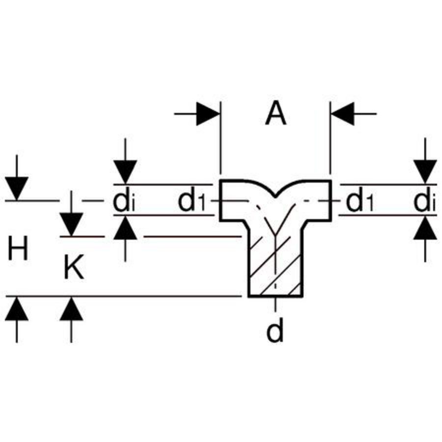 Polyethyleen (PE) broek T-stuk verlopend 90° 56x50x50mm