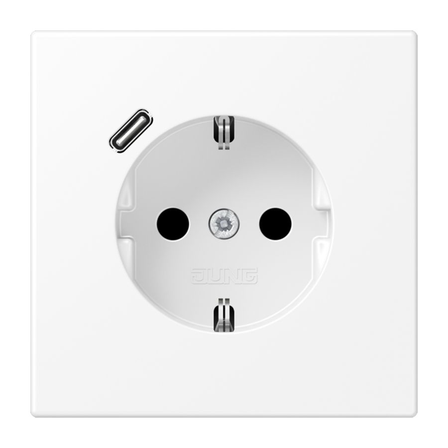 Wandcontactdoos m.lader wit mat v.USB type C LS990